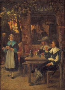 Zwei Edelleute In Einer Gartenwirtschaft by Hendrik Jan Augustyn Leys
