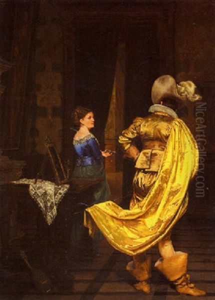Cavalier Courting Lady In Parlor - view 1