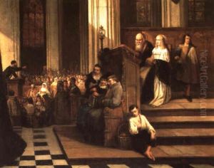 Kerkbinnengezicht Met Personages by Hendrik Jan Augustyn Leys