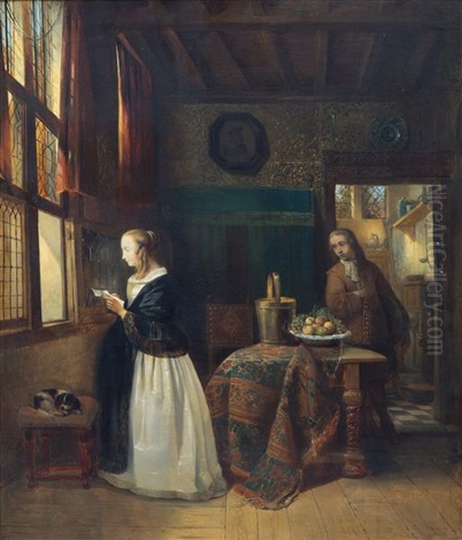 An Interior Scene With A Woman Reading A Letter - view 1