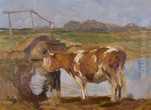 Kuh Am Bach by Piet Leysing