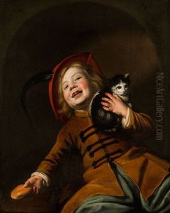 Bildnis Eines Jungen Mit Katze, Rotem Hut Und Einem Brotstuck by Judith Leyster