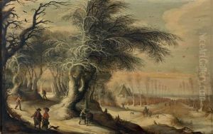 Paysage D'hiver Avec Des Villageois En Chemin by Gysbrecht Leytens