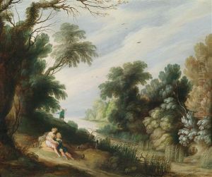 Eine Bewaldete Landschaft Mit Venus Und Adonis by Gysbrecht Leytens