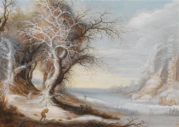 Eine Winterlandschaft Mit Einem Holzfaller - view 1