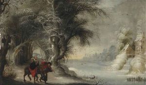 A Winter Landscape With The Flight Into Egypt by Gysbrecht Leytens