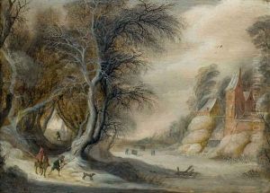 Chasseurs Dans Un Paysage D'hiver by Gysbrecht Leytens