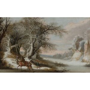 A Winter Landscape With Men Returning From The Hunt, And A Woman With A Child On Horseback A Winter Landscape With Men Returning From The Hunt, And A Woman With A Child On Horseback