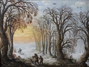 Cavaliers Et Marchands Ambulants Dans Un Paysage D'hiver by Gysbrecht Leytens