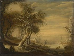 Winterlandschaft Mit Einem Bauernpaar Auf Einem Weg
