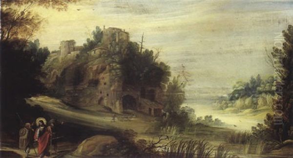 Paysage De Riviere Italianisant Avec Le Christ A Emmaus - view 1