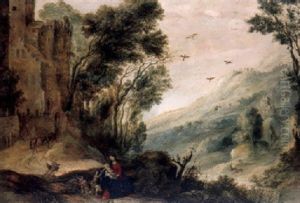 An Extensive Landscape With The Rest On The Flight Into Egypt by Gysbrecht Leytens