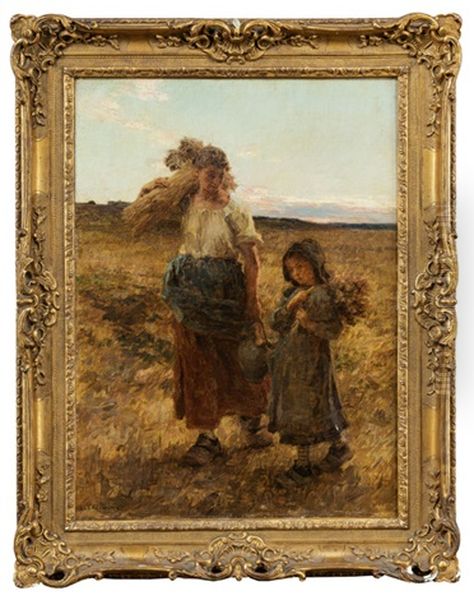 Nach Der Getreideernte. Bauerin Mit Ihrer Tochter Auf Dem Heimweg - view 1