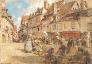Le Marche Dans Le Vieux Bourges by Leon Augustin L'Hermitte
