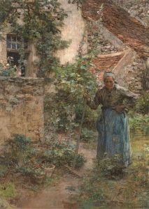 Vieille Femme Dans Son Jardin, Marie Drux Appuyee Sur Son Rateau by Leon Augustin L'Hermitte