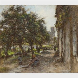 Washerwoman In A Sunlit Yard by Leon Augustin L'Hermitte