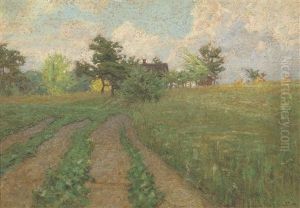 A Landscape With Farmhouses by Leon Augustin L'Hermitte