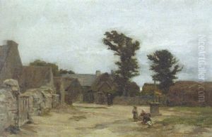 Un Village Dans Le Finistere Nord, Kersaint by Leon Augustin L'Hermitte