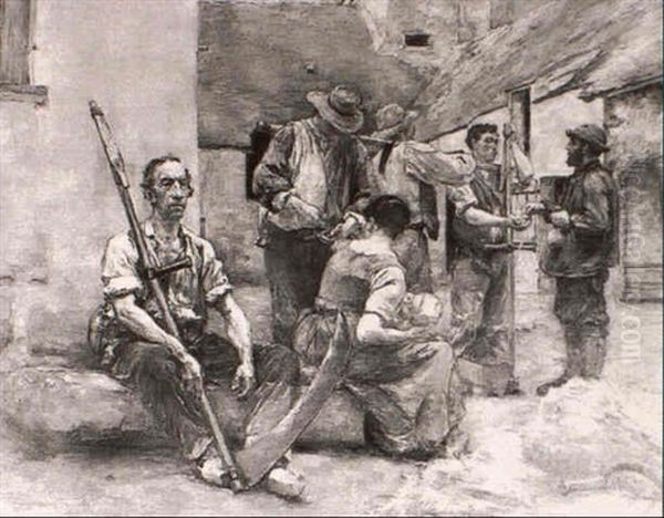 A Sketch For 'la Paye Des Moissonneurs' (paying The Harvesters) - view 1
