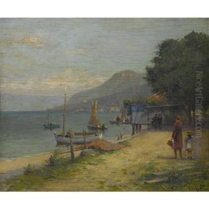 Sommerliche Uferpartie Mit Spazierenden