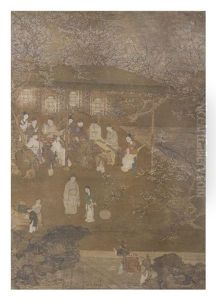 Figures In An Outdoor Rockery And Courtyard Setting Figures In An Outdoor Rockery And Courtyard Setting