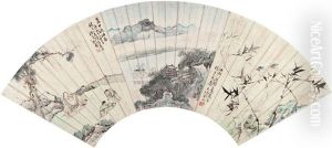 Landscape And Character, Bird And Bamboo Landscape And Character, Bird And Bamboo
