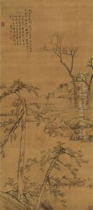 Cottage With Bamboo And Forest by  Li Shizhuo