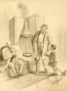 Vater Spricht Mit Seinem Freund,
Kind Mitsteckenpferd Hort Zu by Engl Josef Benedikt