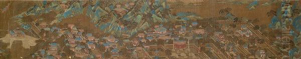 Landschaft Im Blaugrun-stil Mit Palastanlage - view 1