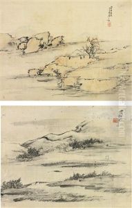 Landscape (2 Works) by  Liang Yuwei