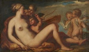 Venus And Cupid With Putti by Pietro Liberi