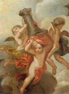 Drei Putten Tragen Eine Saule - Allegorie Der Starke