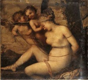 Venus Being Bound By Two Putti by Pietro Liberi