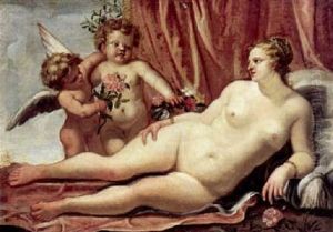 Venere Coricata E Due Amorini Con Fiori