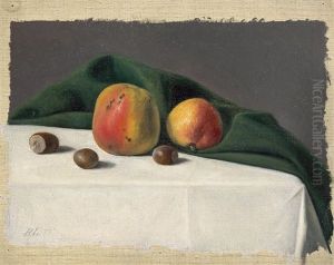 Weise Kamelie Auf Grauem Grund (+ Stilleben Mit Apfeln Und Nussen; 2 Works)