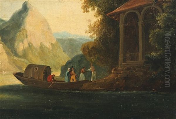 Southern Landscape With People Going Ashore At A Pergola - view 1