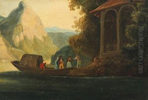 Southern Landscape With People Going Ashore At A Pergola