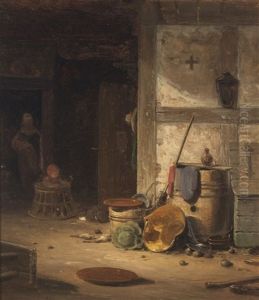 Country Kitchen With A Small Child In Walking Chair