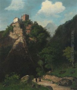 Landscape With Persons On A Path And A House On A Ledge by Georg Emil Libert