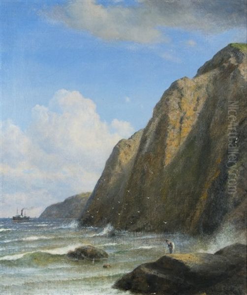 Rocky Coast With Approaching Steamship - view 1