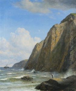 Rocky Coast With Approaching Steamship Rocky Coast With Approaching Steamship