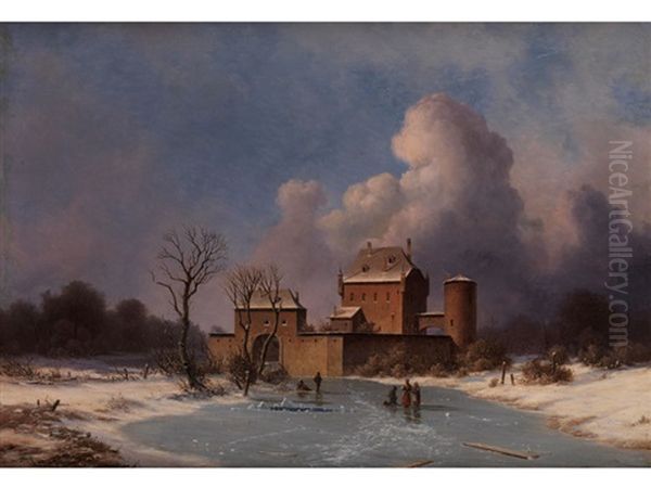 Winterlandschaft Mit Figuren Und Burg - view 1