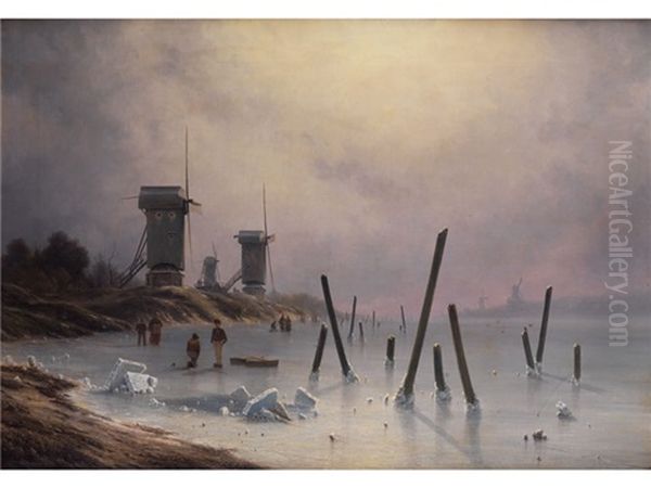 Winterliche Flusslandschaft Mit Muhlen - view 1