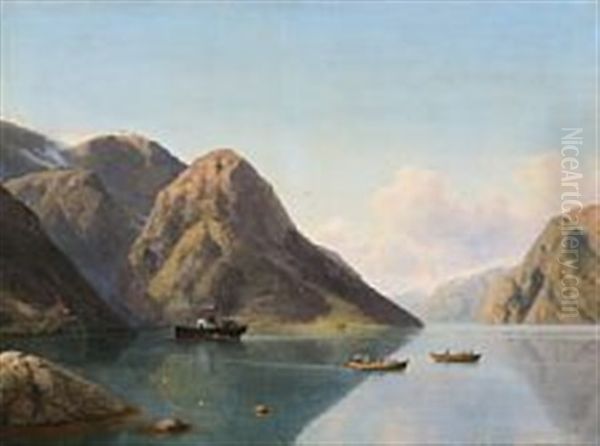 Rowing Boats In A Norwegian Fjord - view 1