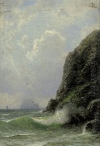 Ansicht Einer Felsigen Kuste Mit Aufschaumender Gischt by Georg Emil Libert