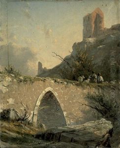 Schafhirten Auf Der Brucke Der Burgruine Hammerhus Auf Bornholm