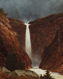 Waterfall, Presumably I Norway Or Sweden by Georg Emil Libert