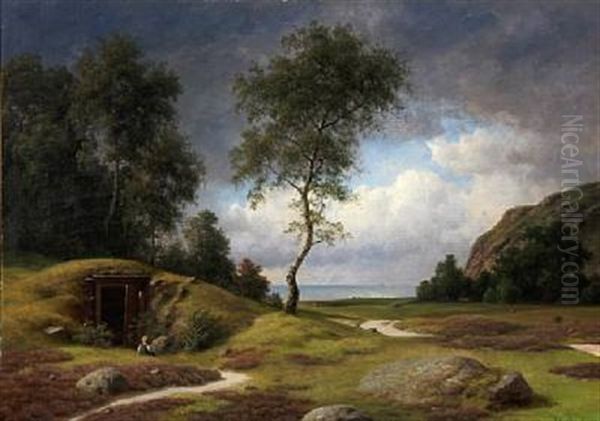 Landscape With A Boy Sitting In Font Of A Burial Mound - view 1