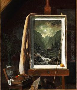 The Artist's Studio, On The Easel One Of His Paintings With A Motif From Norway by Georg Emil Libert