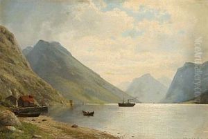 Fjord Landscape On A Cloudy Summer Day (norway?) by Georg Emil Libert